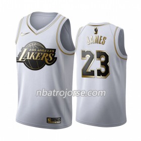 Män Los Angeles Lakers Tröja LeBron James 23 2019-20 Nike Vit Golden Edition Swingman